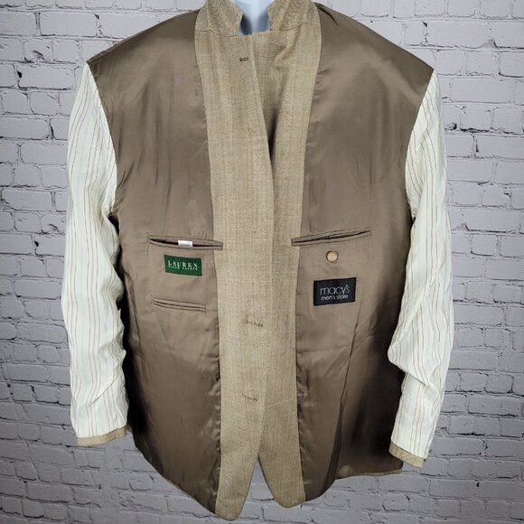 Lauren Ralph Lauren Tan Silk Wool Blend 2 Button Notch Blazer Sport Coat 48R - Picture 6 of 16